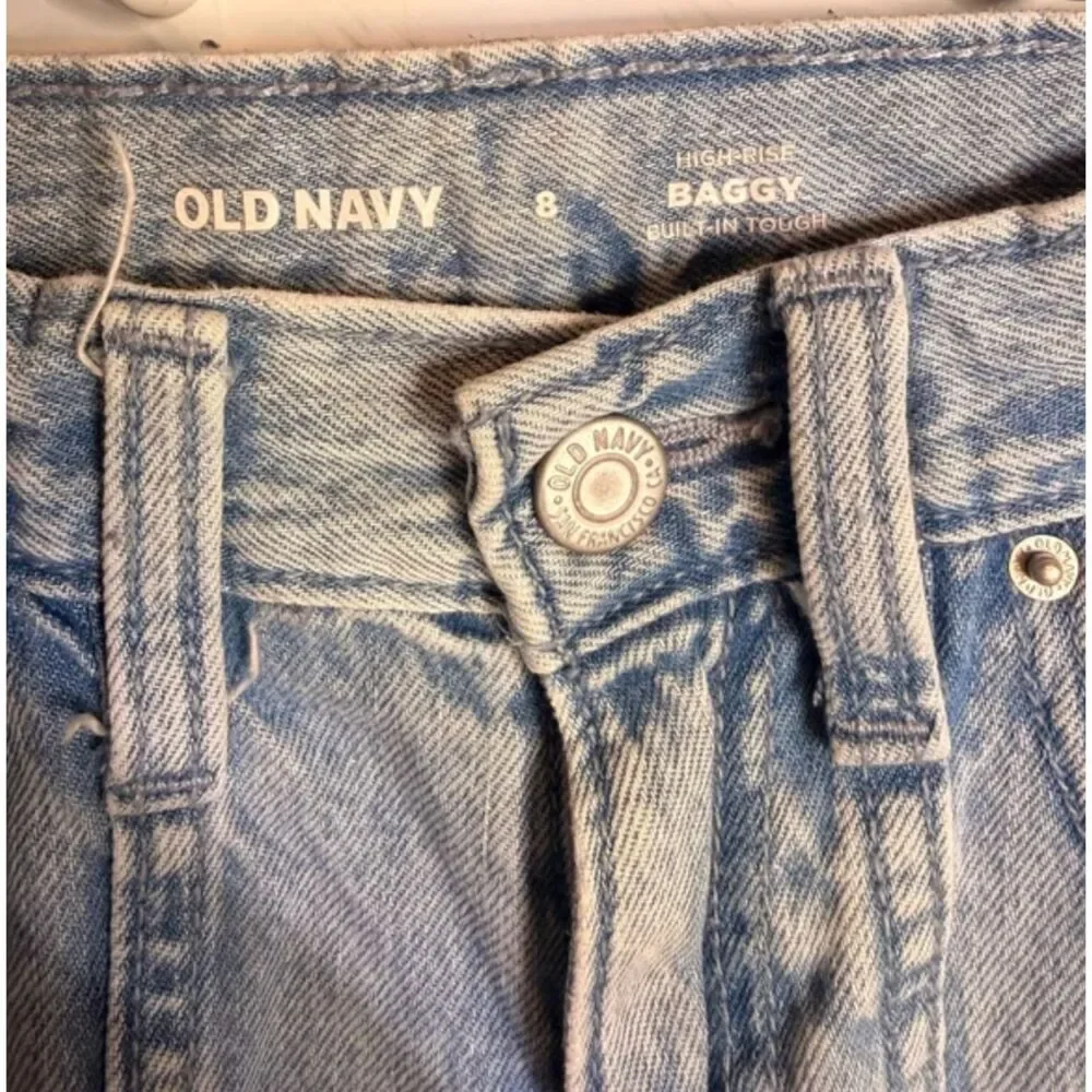 Old Navy Light Blue High Rise Baggy Cargo Pocket Jeans Girls 8 5034